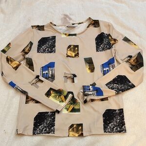 Zara Beige Graphic Long Sleeve Tee